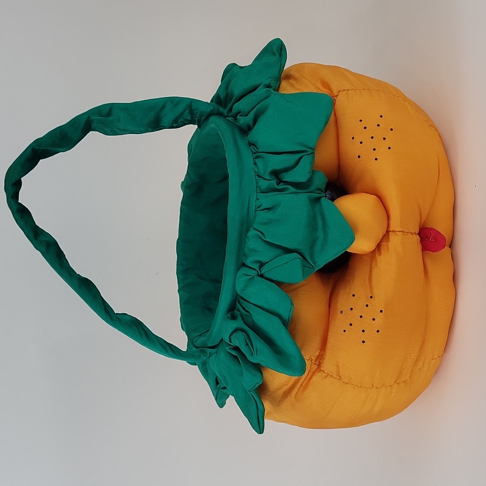Vtg Plush Pumpkin Parachute Fabric Candy Halloween Plush Basket Bucket